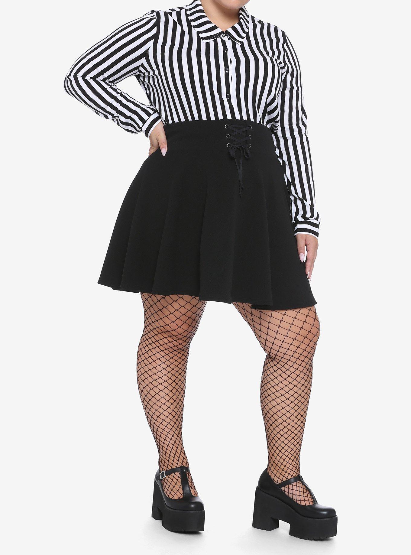 Lace-Up Skater Skirt Plus Size, BLACK, alternate