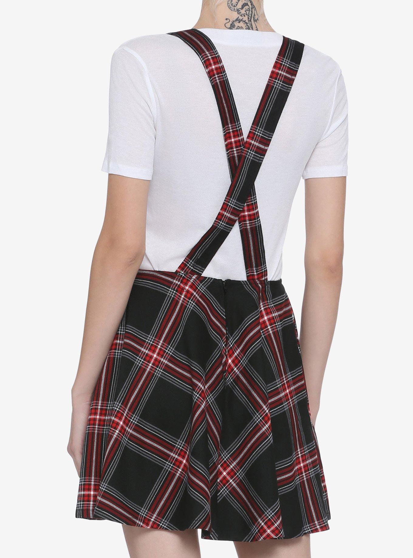 Black & Red Plaid Suspender Skirt, PLAID - RED, alternate