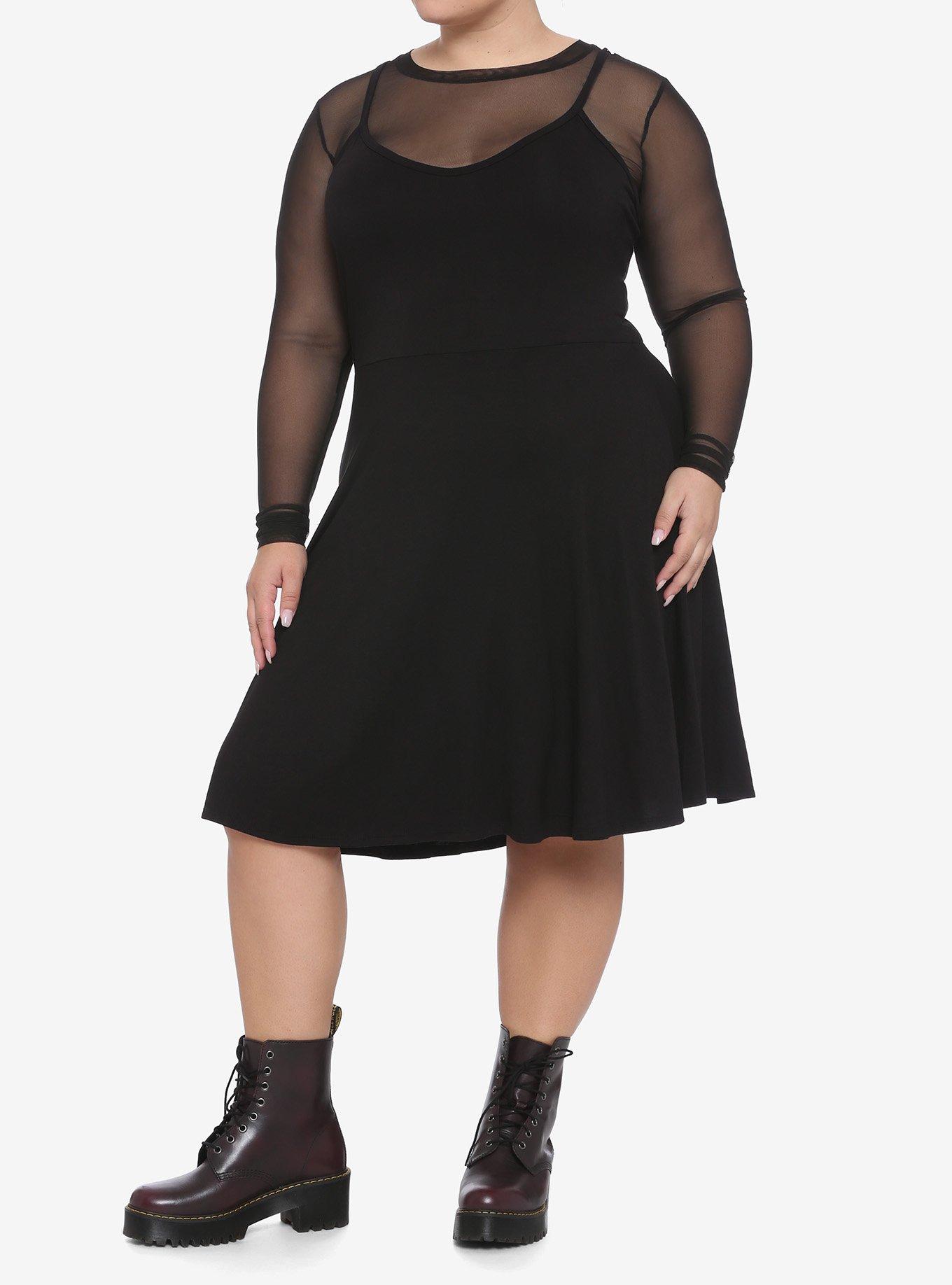 Black Mesh Layered Dress Plus Size, MULTI, alternate