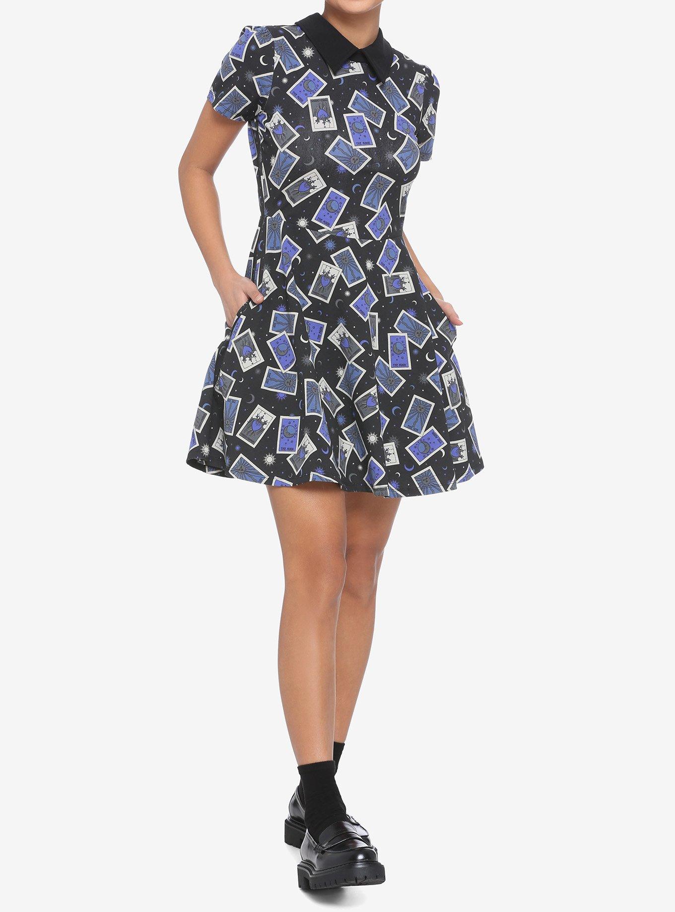 Black & Blue Tarot Cards Collared Dres, MULTI, alternate