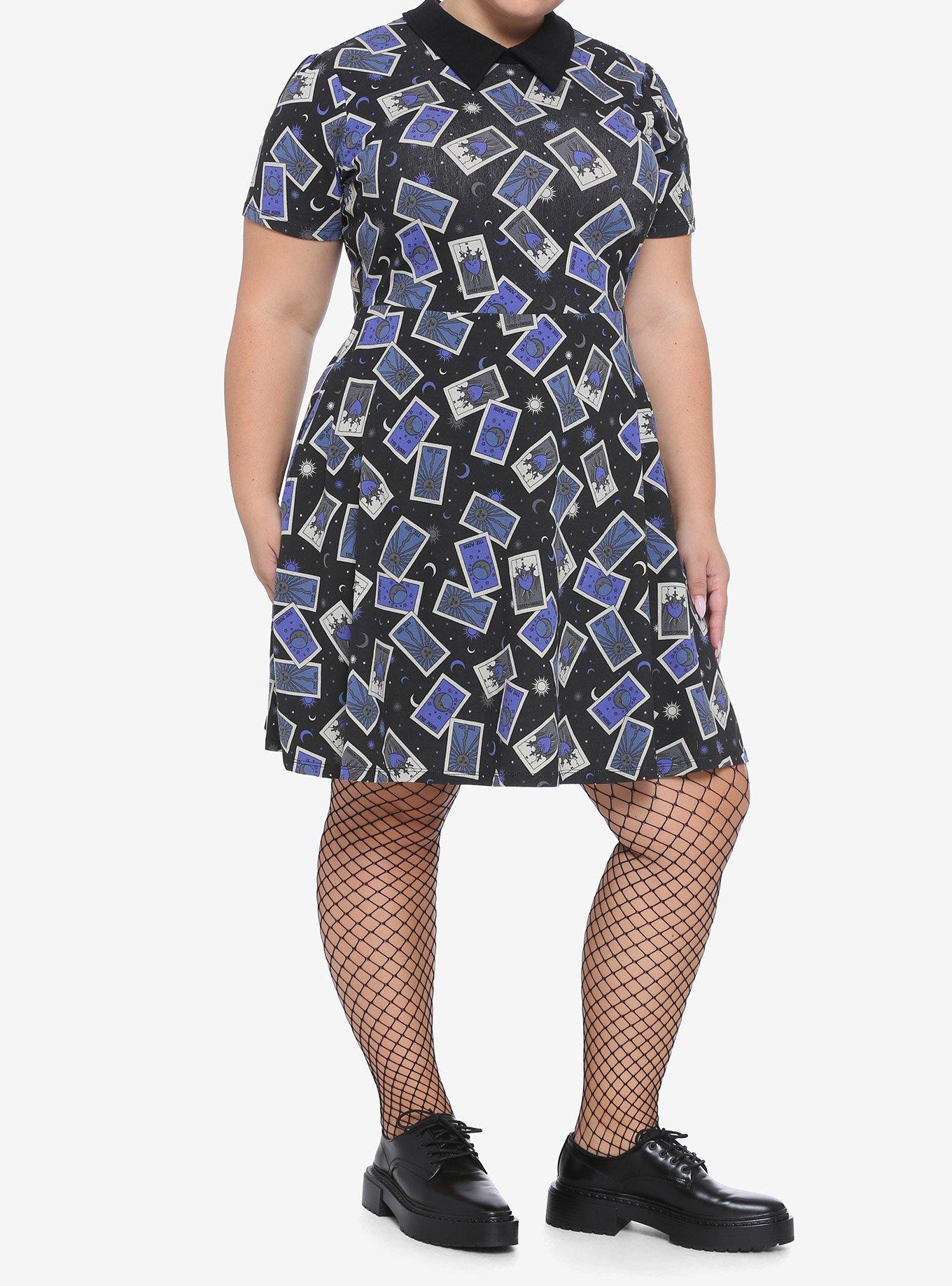 Black & Blue Tarot Cards Collared Dress Plus Size, MULTI, alternate