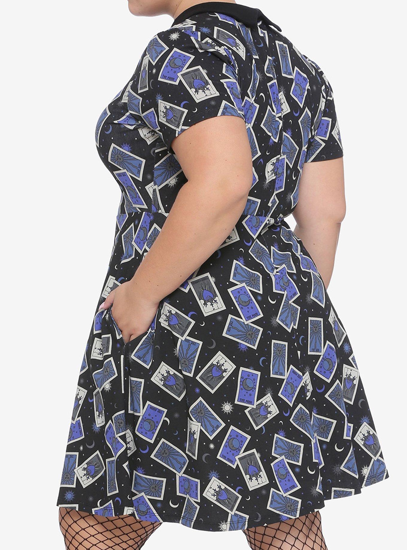 Black & Blue Tarot Cards Collared Dress Plus Size, MULTI, alternate