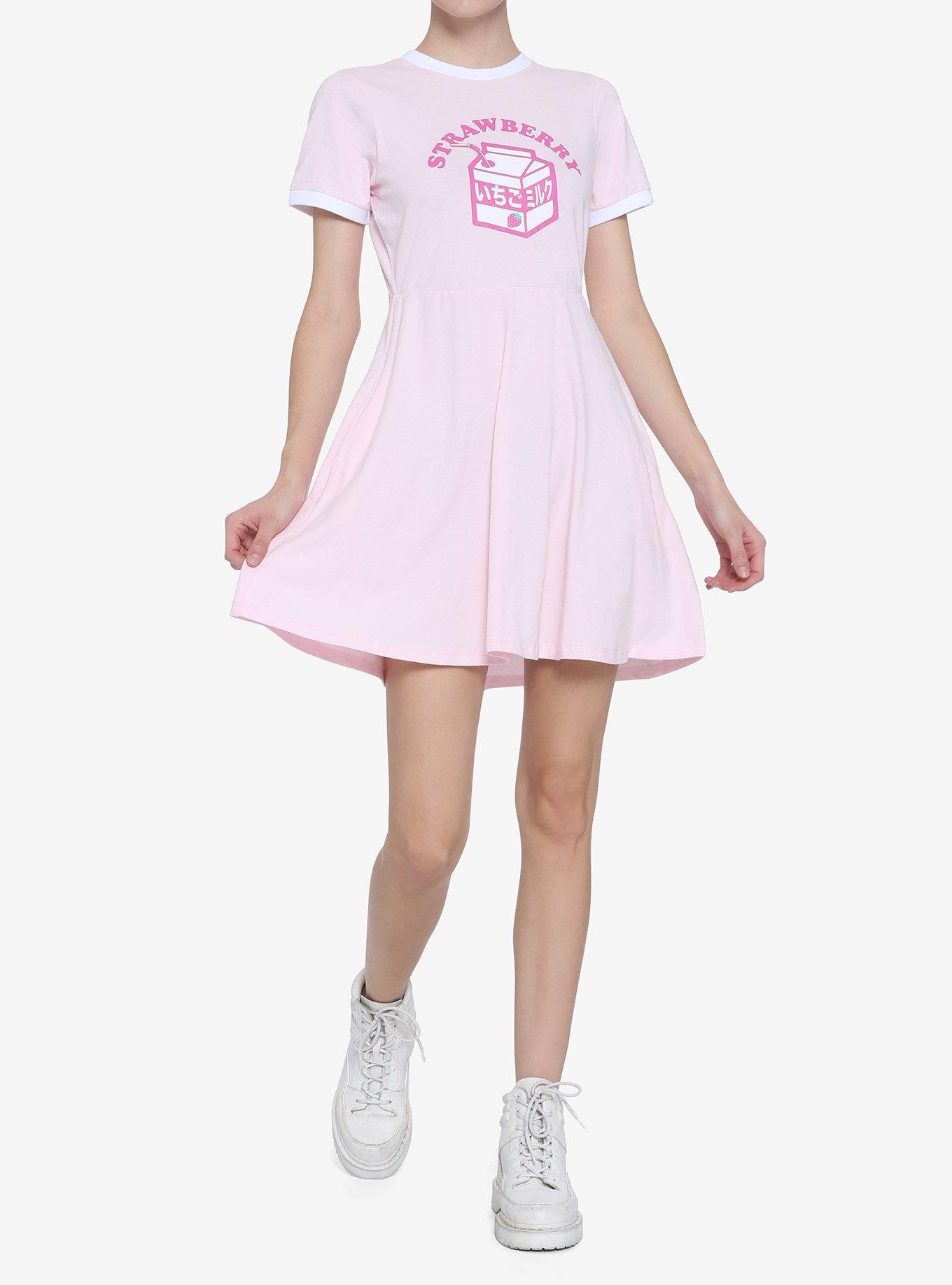 Strawberry Milk Carton Ringer T-Shirt Dress, PINK, alternate