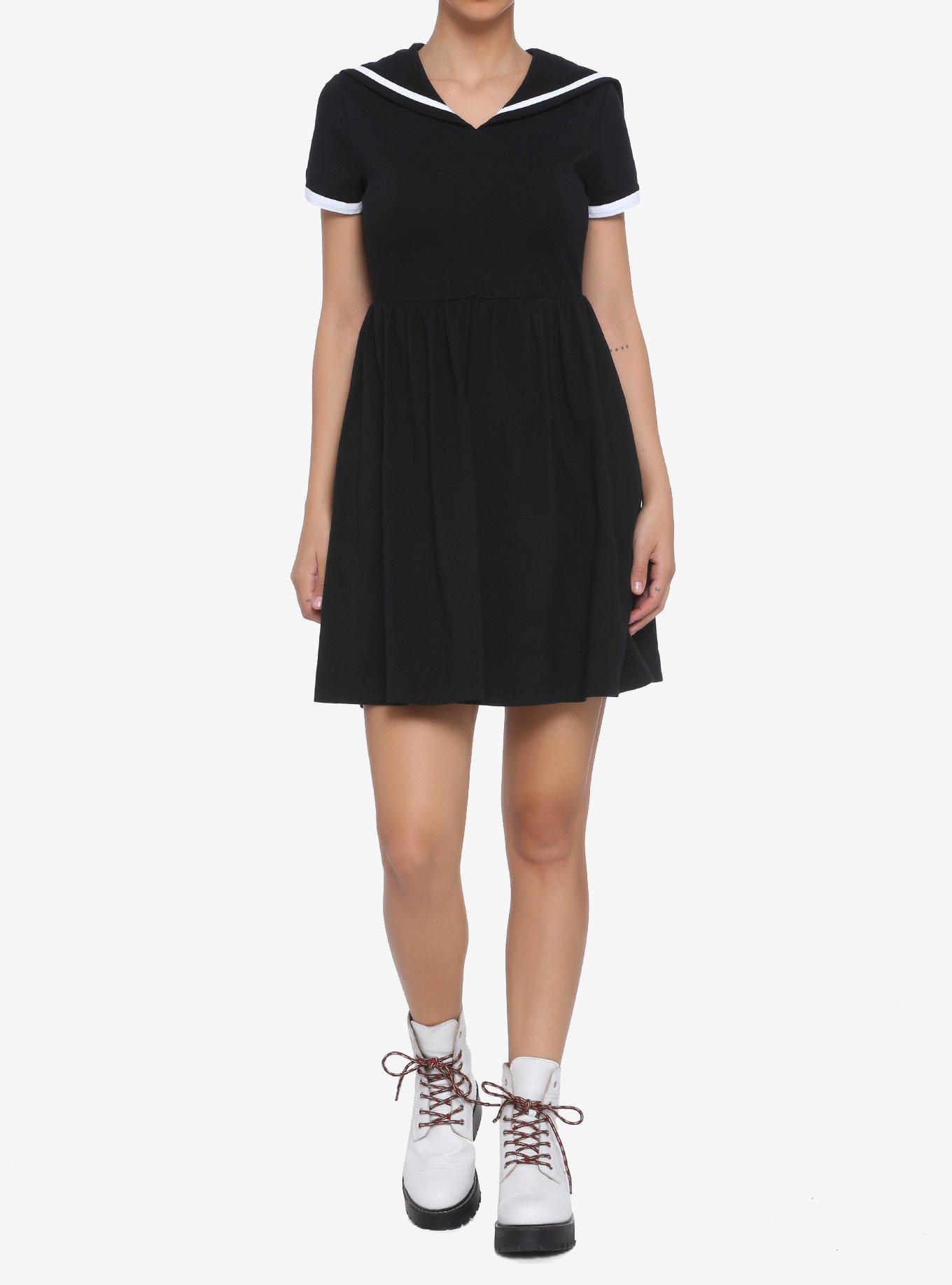 Black & White Sailor Skater Dress, BLACK  WHITE, alternate