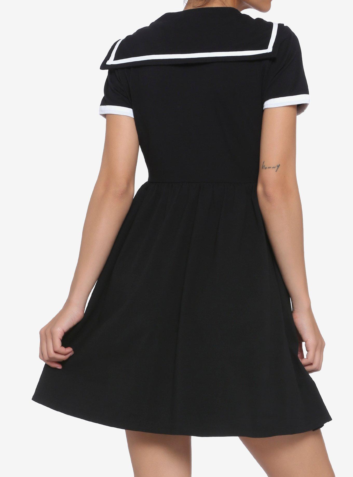Black & White Sailor Skater Dress, BLACK  WHITE, alternate