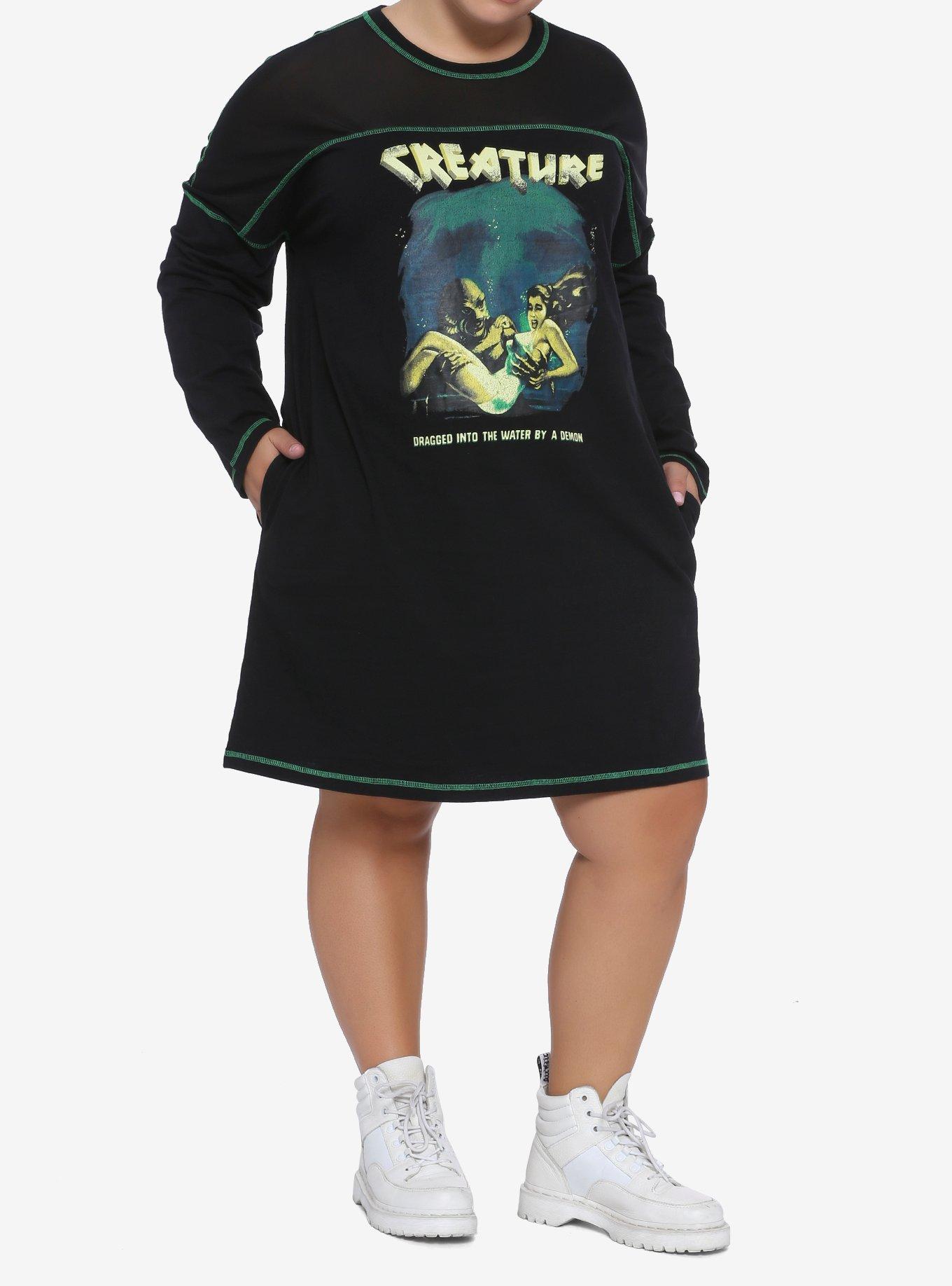 Universal Monsters Creature From The Black Lagoon Long-Sleeve T-Shirt Dress Plus Size, MULTI, alternate