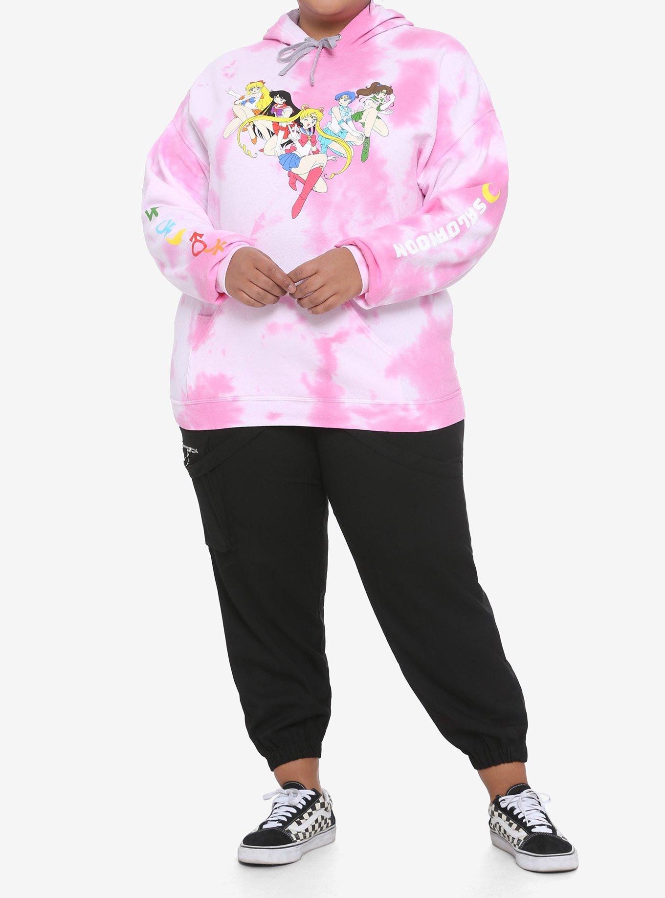 Sailor Moon Group Pink & White Tie-Dye Girls Hoodie Plus Size, TIE DYE-PINK, alternate
