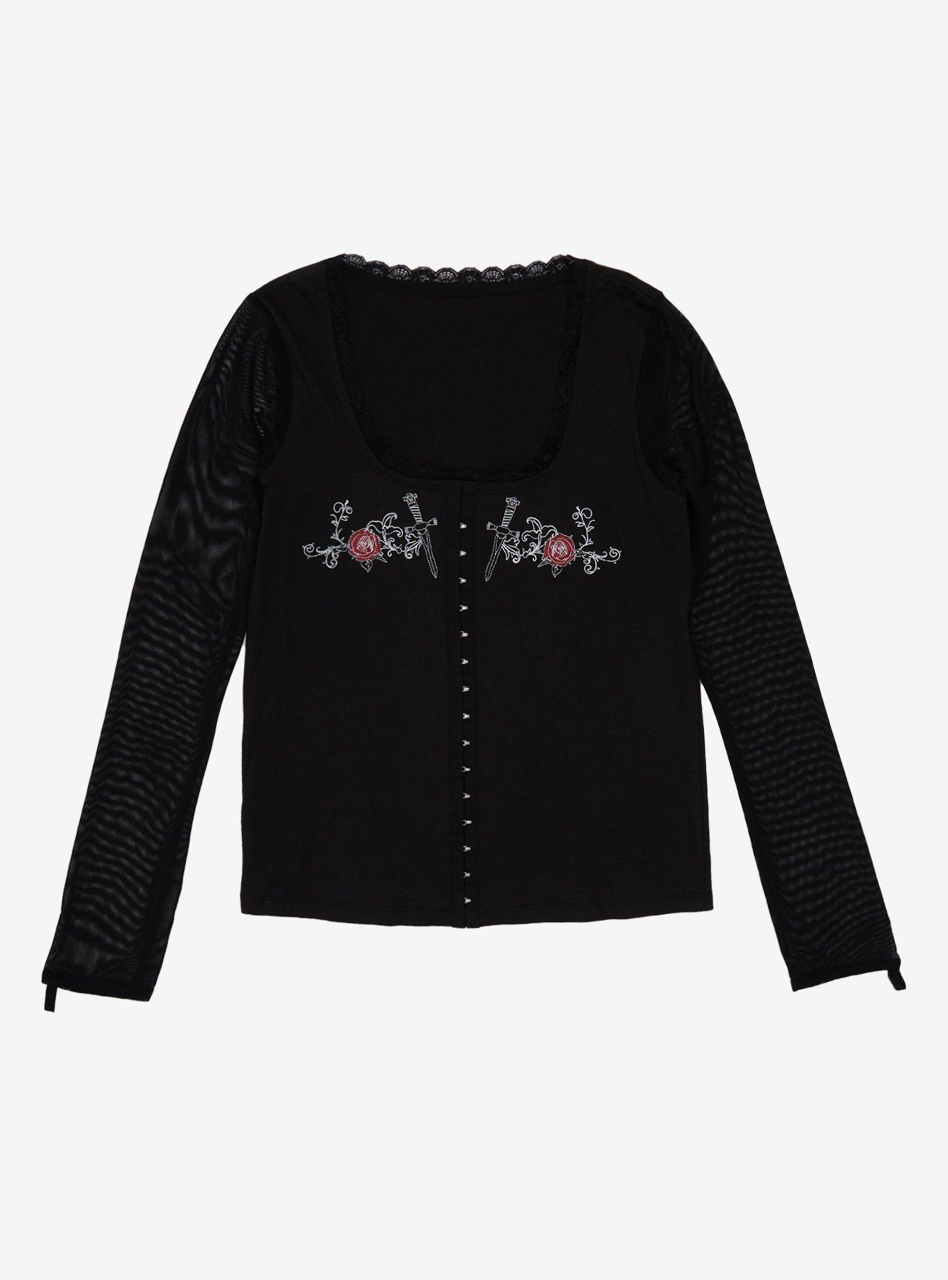 The Craft Dagger Rose Sheer Sleeve Girls Top, BLACK, alternate