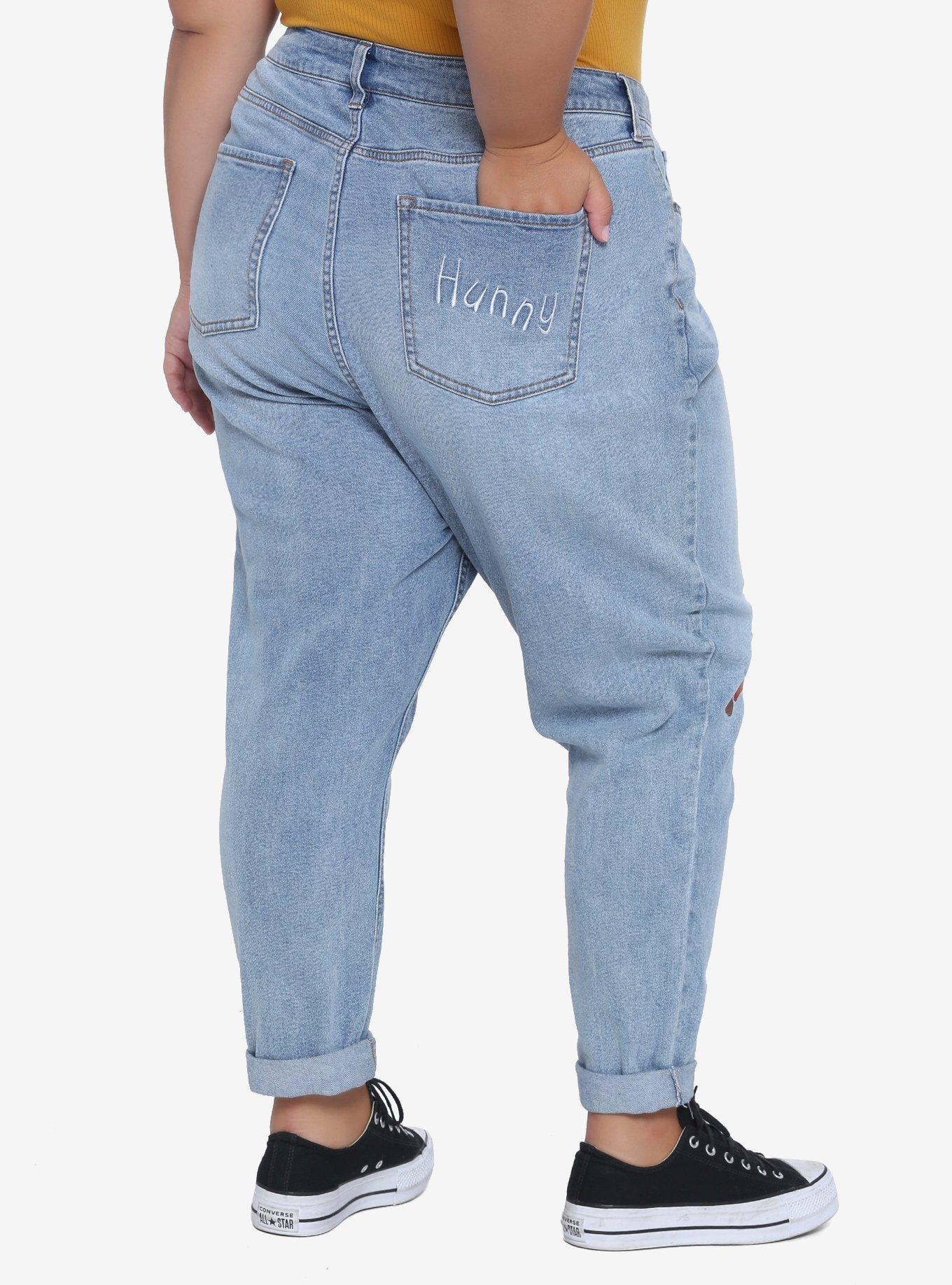Disney Winnie The Pooh Embroidered Mom Jeans Plus Size, MULTI, alternate