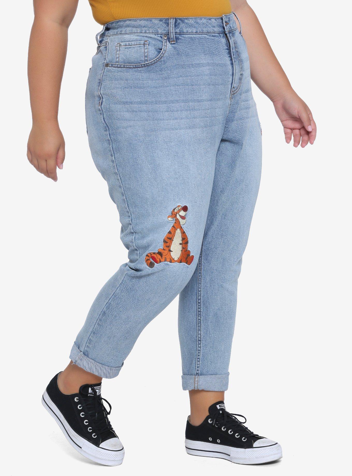 Disney Winnie The Pooh Embroidered Mom Jeans Plus Size, LIGHT BLUE, alternate