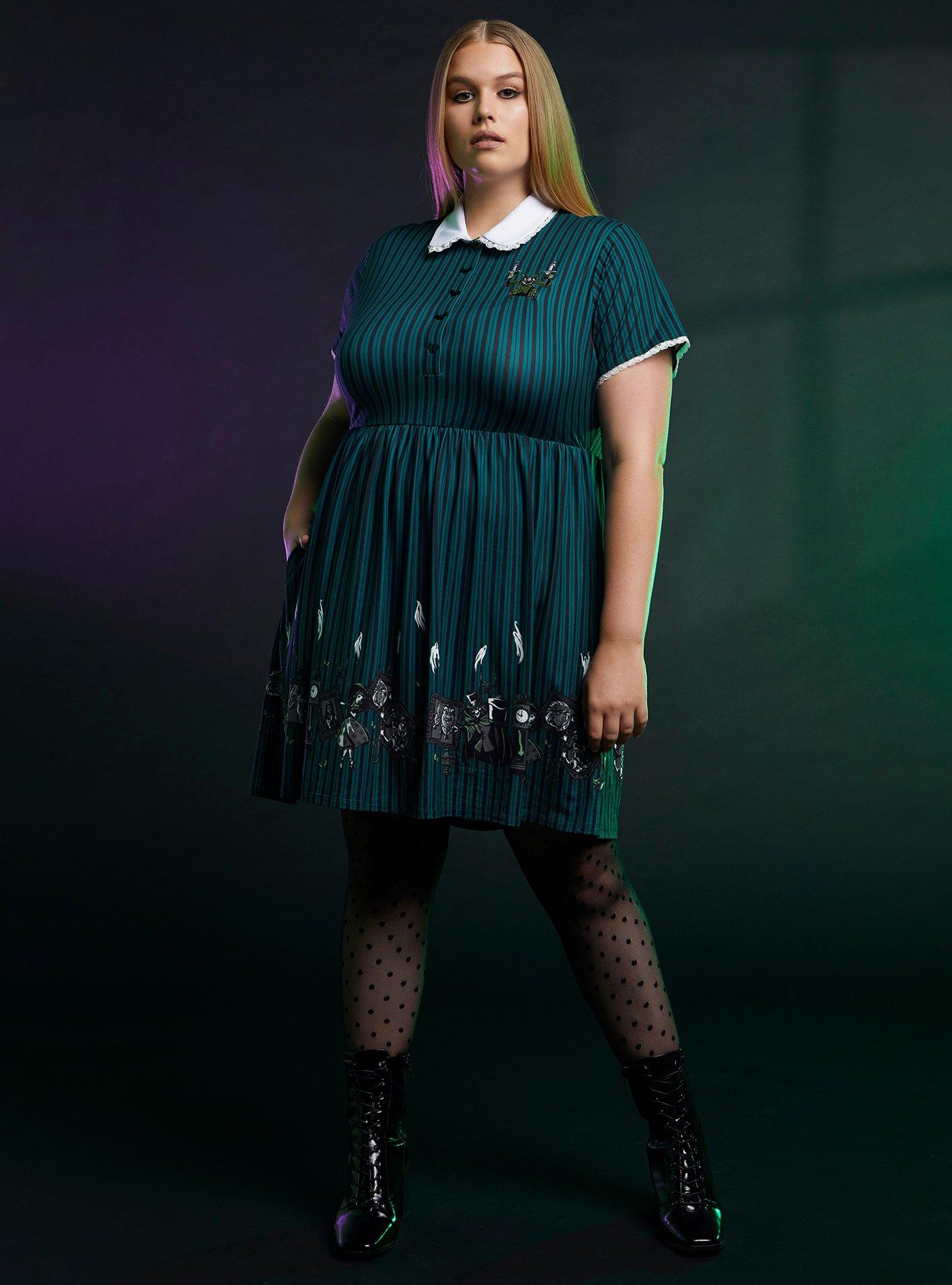 Her Universe Disney The Haunted Mansion Icons Stripe Collared Dress Plus Size, BLACK, alternate