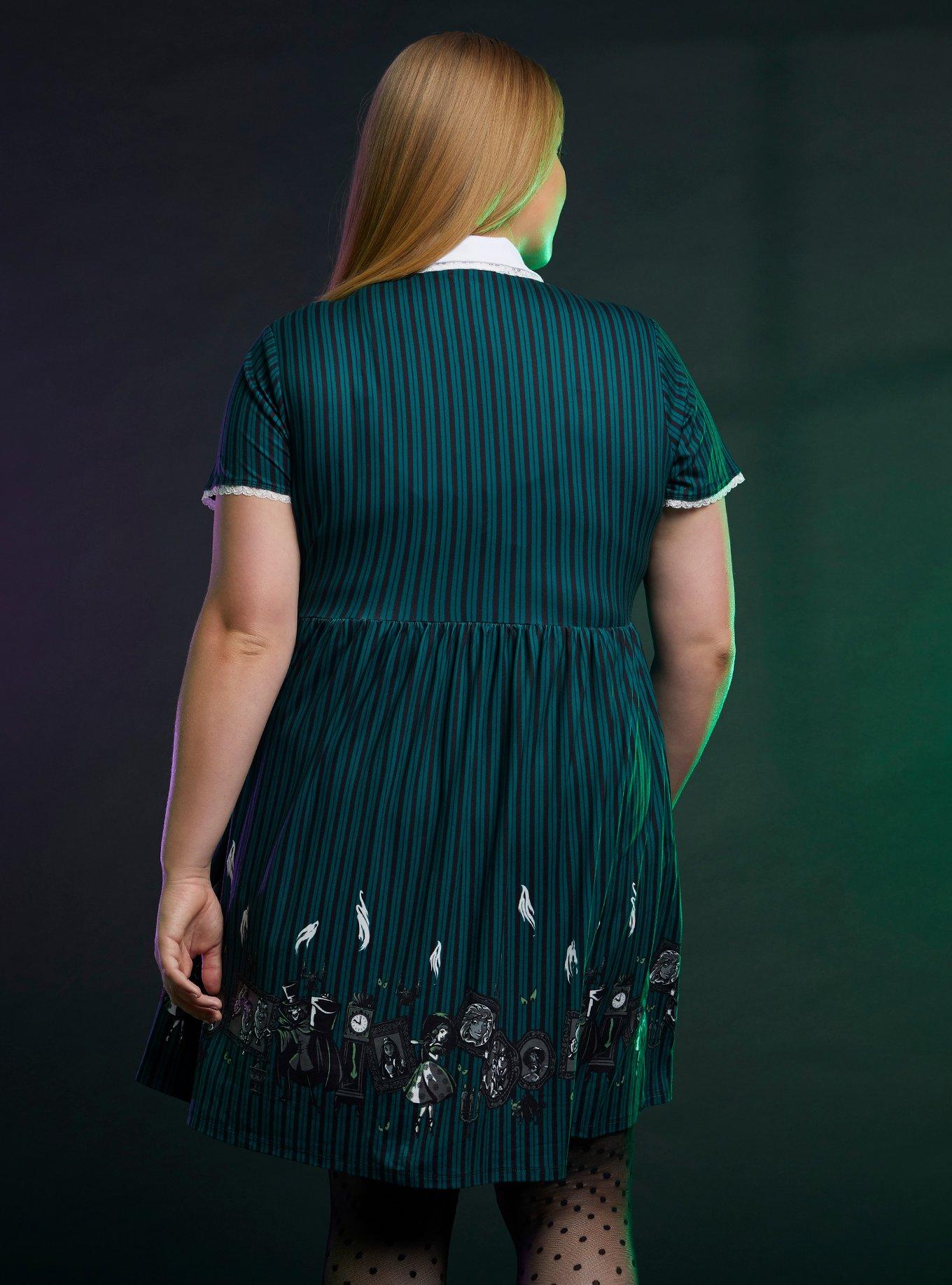 Her Universe Disney The Haunted Mansion Icons Stripe Collared Dress Plus Size, BLACK, alternate