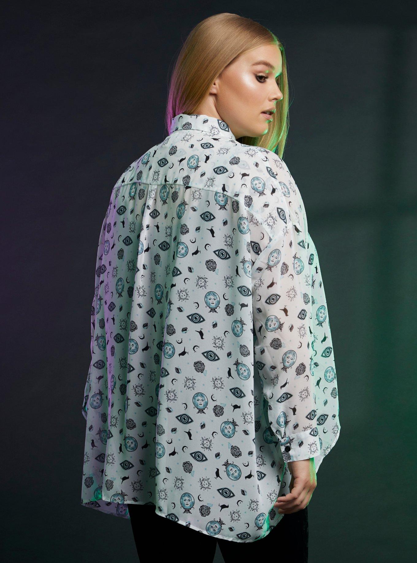 Her Universe Disney The Haunted Mansion Madame Leota Bow Tie Hi-Low Woven Button-Up Plus Size, MULTI, alternate