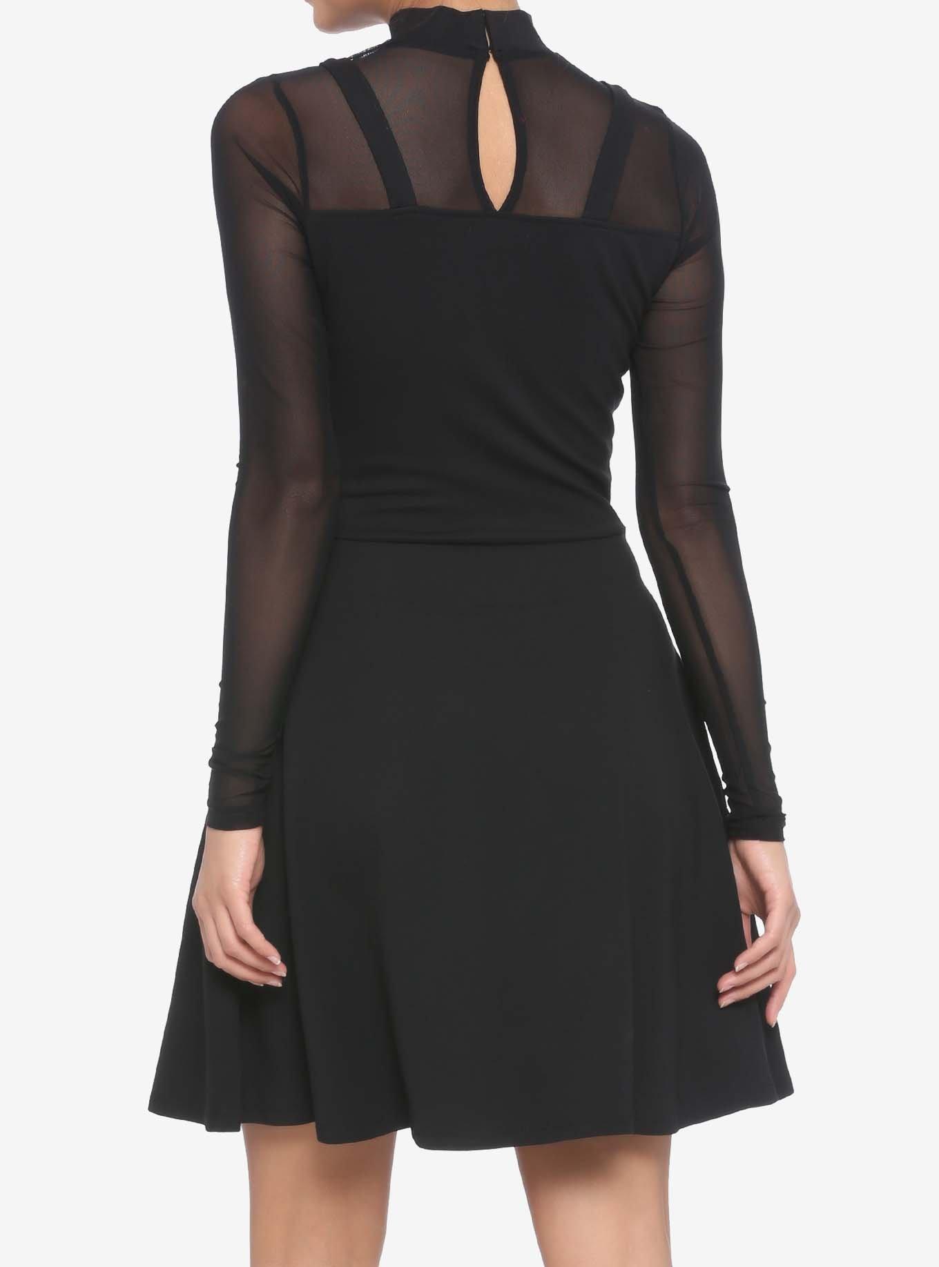 Mesh & Buckle Strap Dress, BLACK, alternate