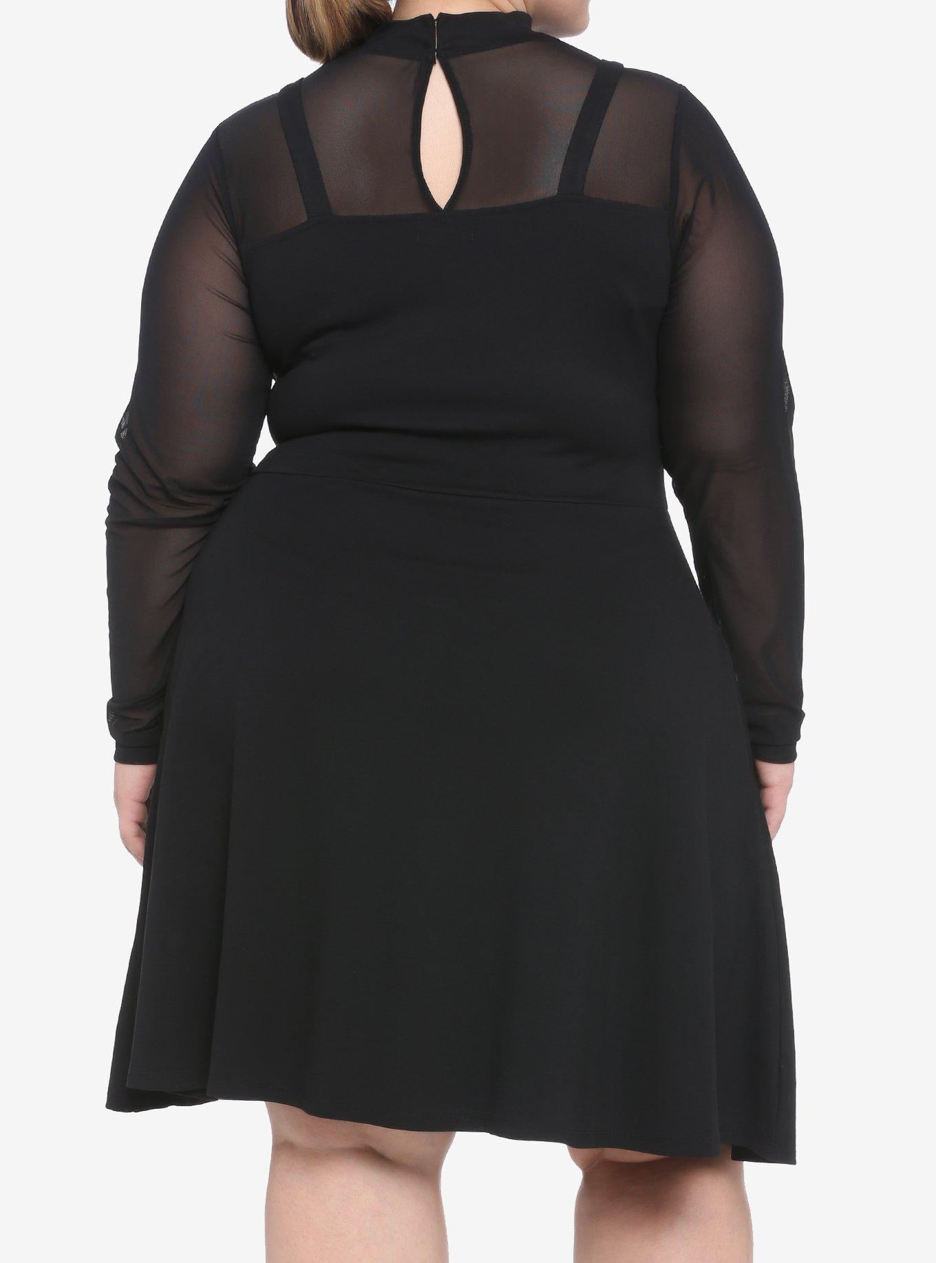 Mesh & Buckle Strap Dress Plus Size, BLACK, alternate