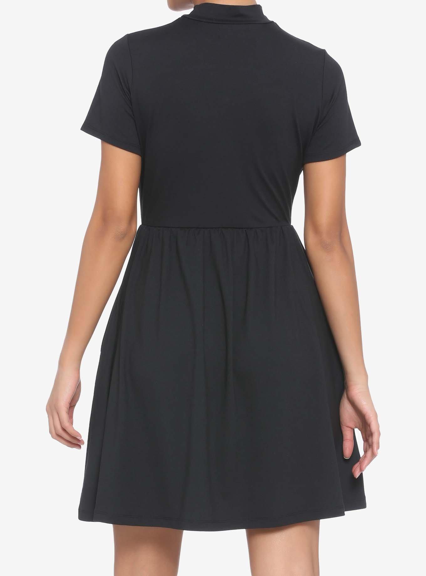 Black Keyhole & Zipper Skater Dress, BLACK, alternate