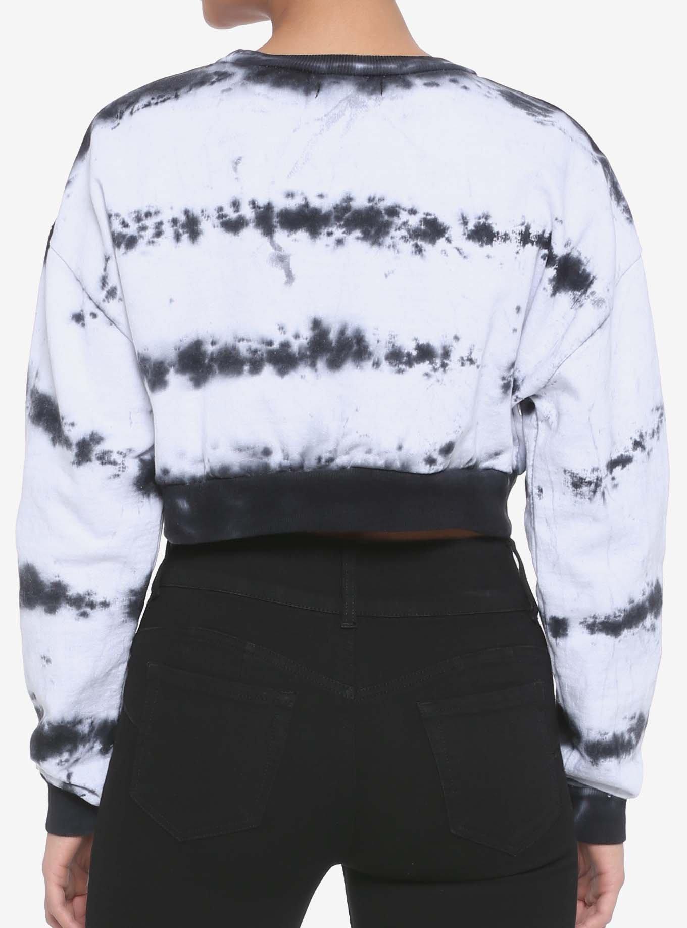 Daisy Street Stripe Tie-Dye Girls Crop Sweatshirt, BLACK STRIPE, alternate