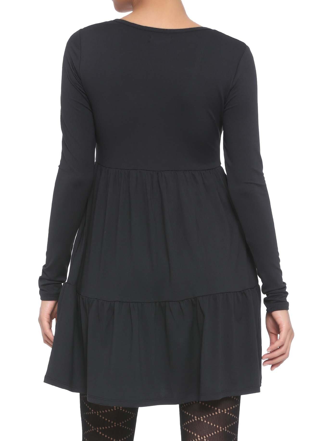 Black Tiered Long-Sleeve Skater Dress, BLACK, alternate