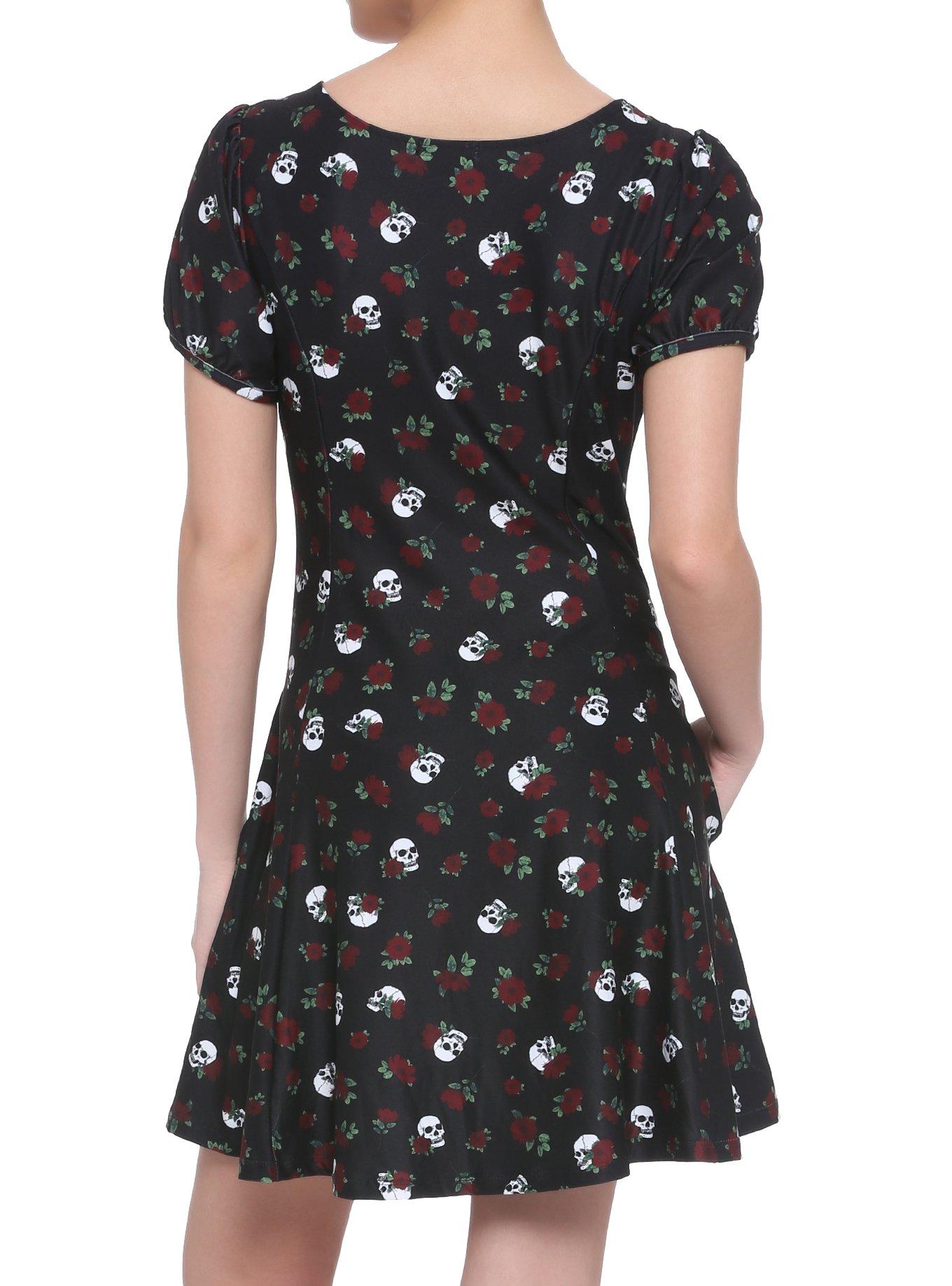 Skulls & Roses Dress, BLACK  RED, alternate