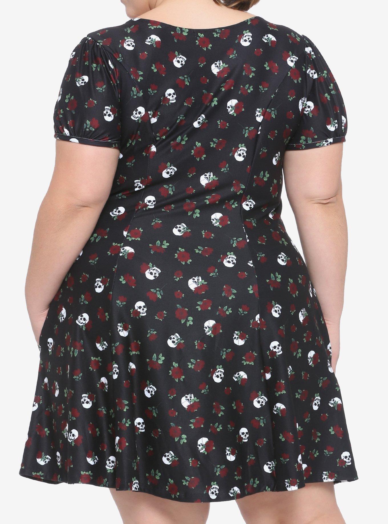 Skulls & Roses Dress Plus Size, BLACK  RED, alternate