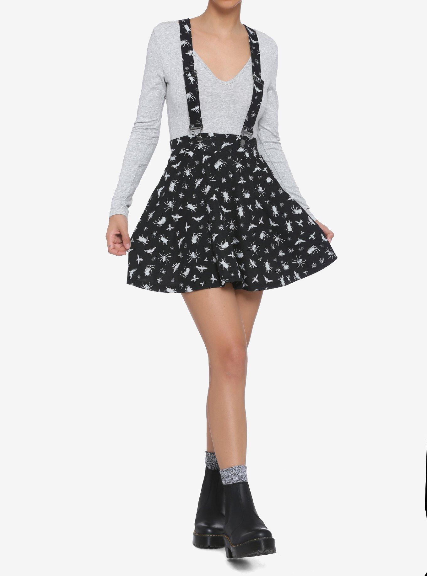 Black & White Bugs Suspender Skirt, BLACK  WHITE, alternate