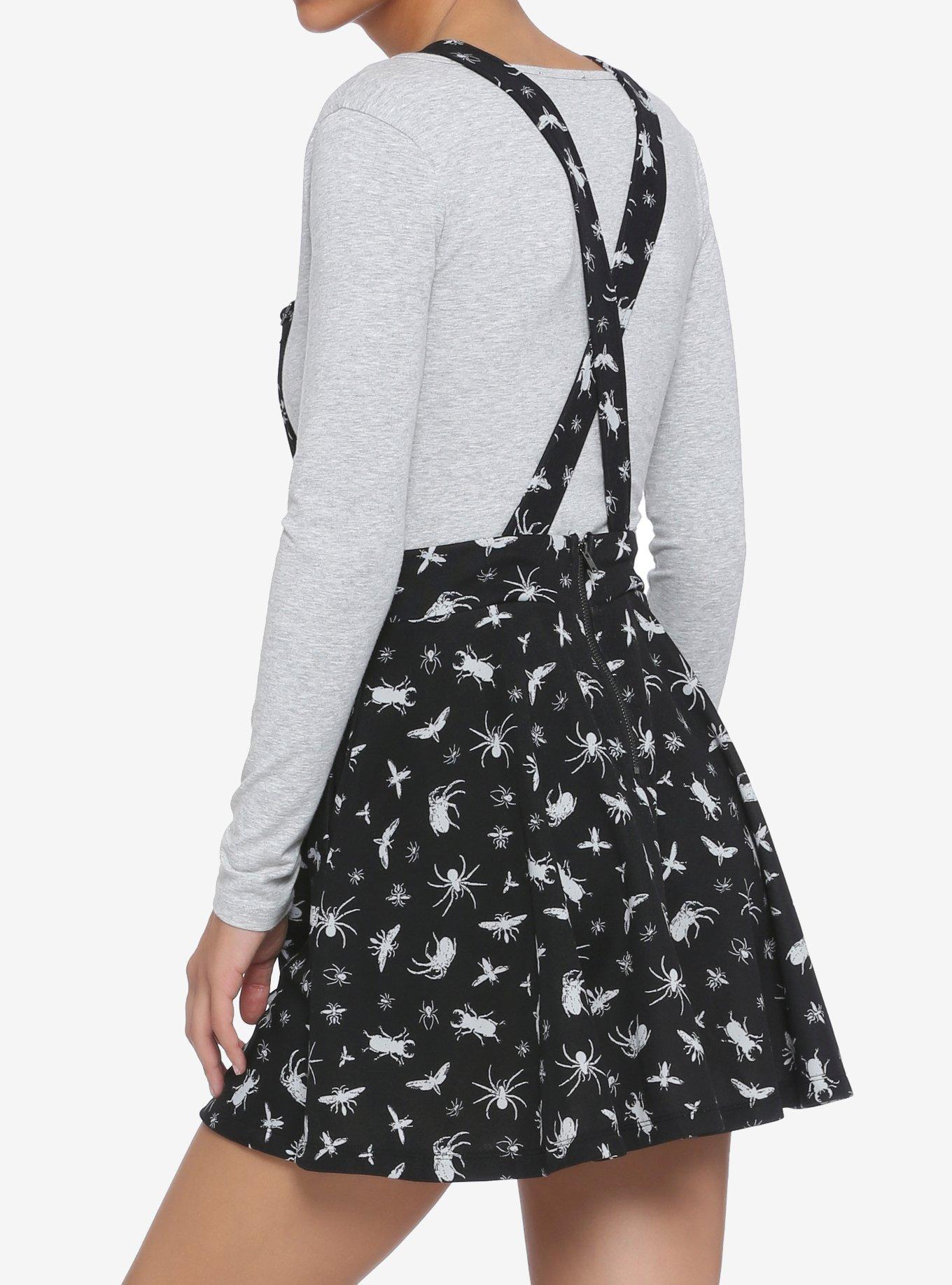 Black & White Bugs Suspender Skirt, BLACK  WHITE, alternate