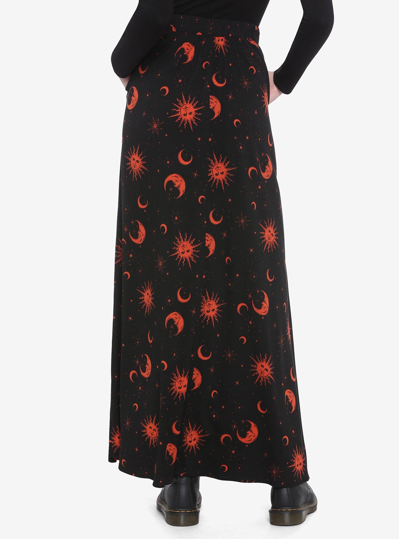 Black & Orange Celestial Maxi Skirt, ORANGE, alternate