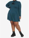 Teal Moon Cutout Mock Neck Long-Sleeve Dress Plus Size, GREEN, alternate