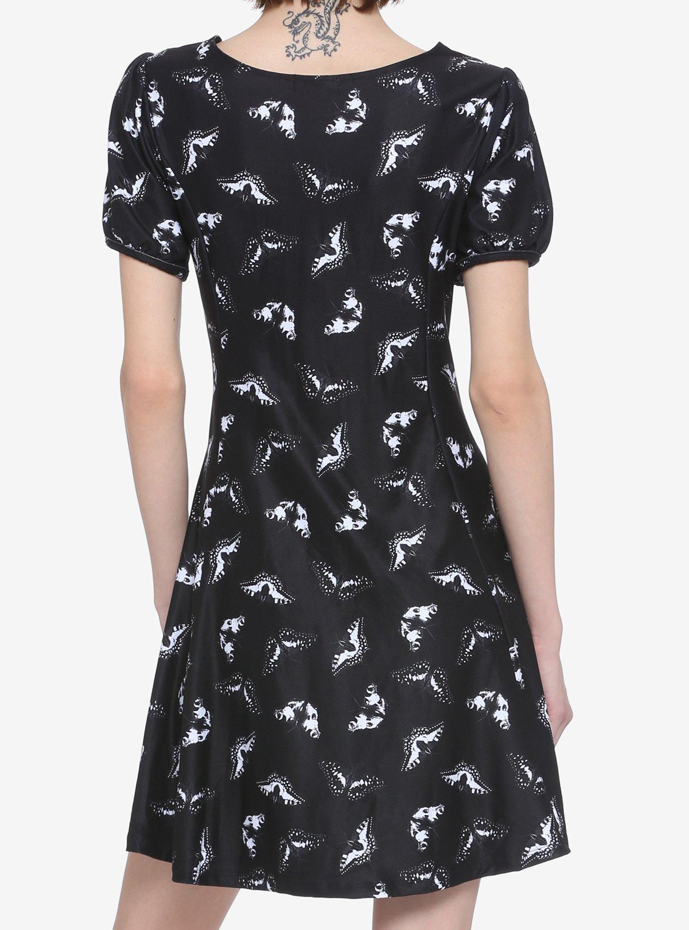 Butterfly Lace-Up Dress, BLACK  WHITE, alternate