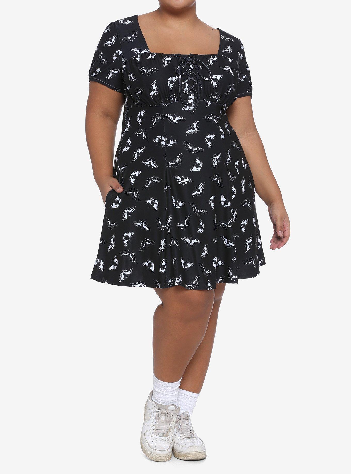 Butterfly Lace-Up Dress Plus Size, BLACK  WHITE, alternate