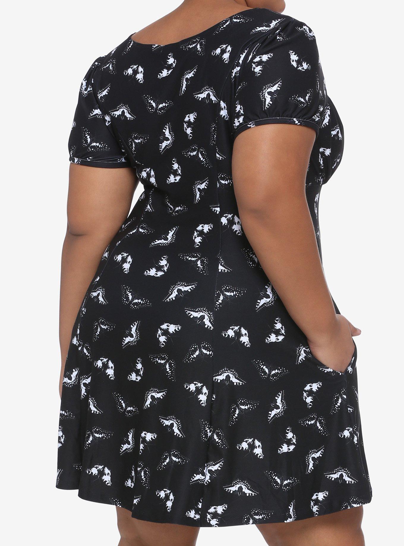 Butterfly Lace-Up Dress Plus Size, BLACK  WHITE, alternate