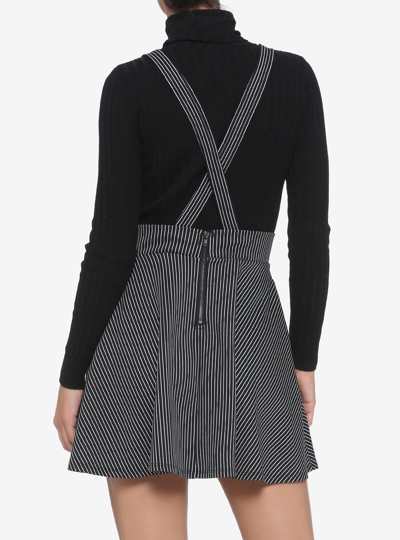 Black & White Pinstripe Suspender Skirt, BLACK  WHITE, alternate