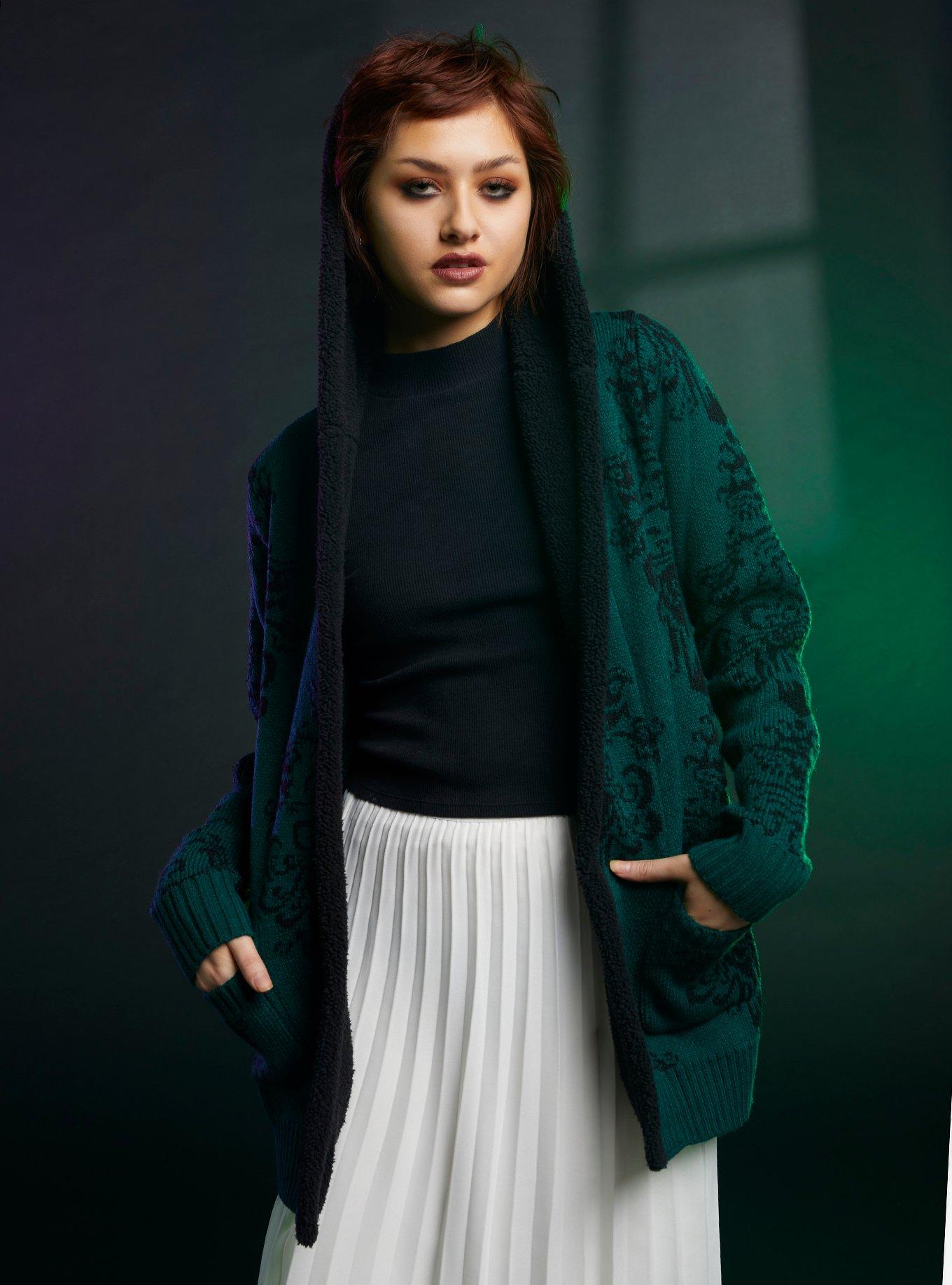 Her Universe Disney The Haunted Mansion Wallpaper Sherpa Girls Open Cardigan, BLACK, alternate