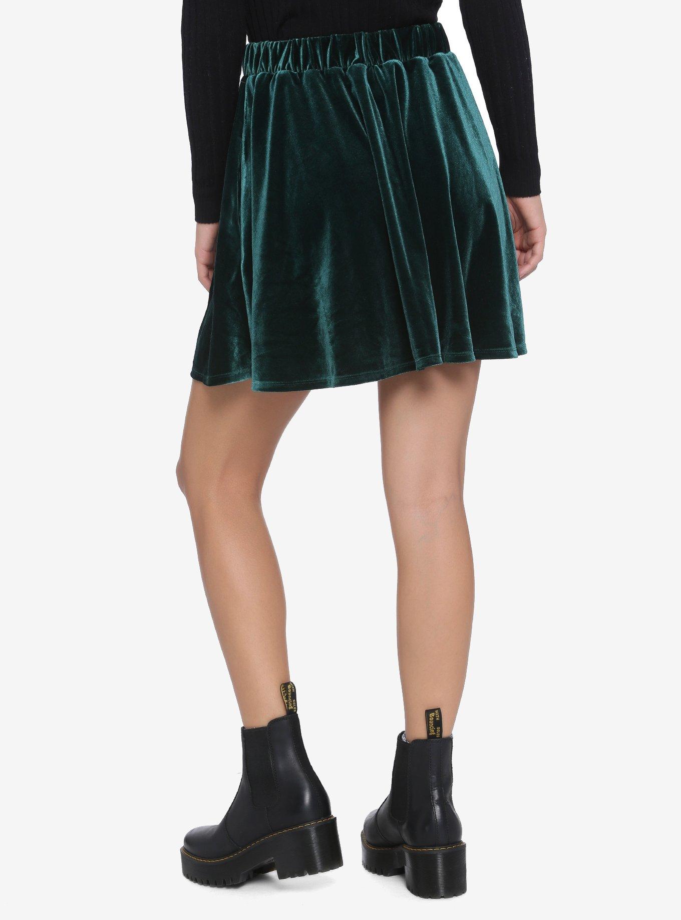 Green Velvet Skater Skirt, GREEN, alternate