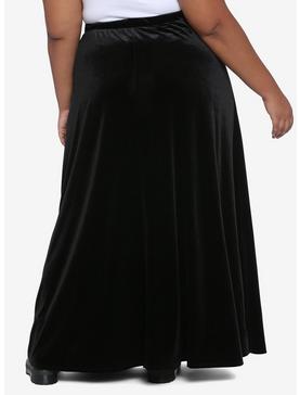 Black Velvet Button-Front Maxi Skirt Plus Size, , hi-res