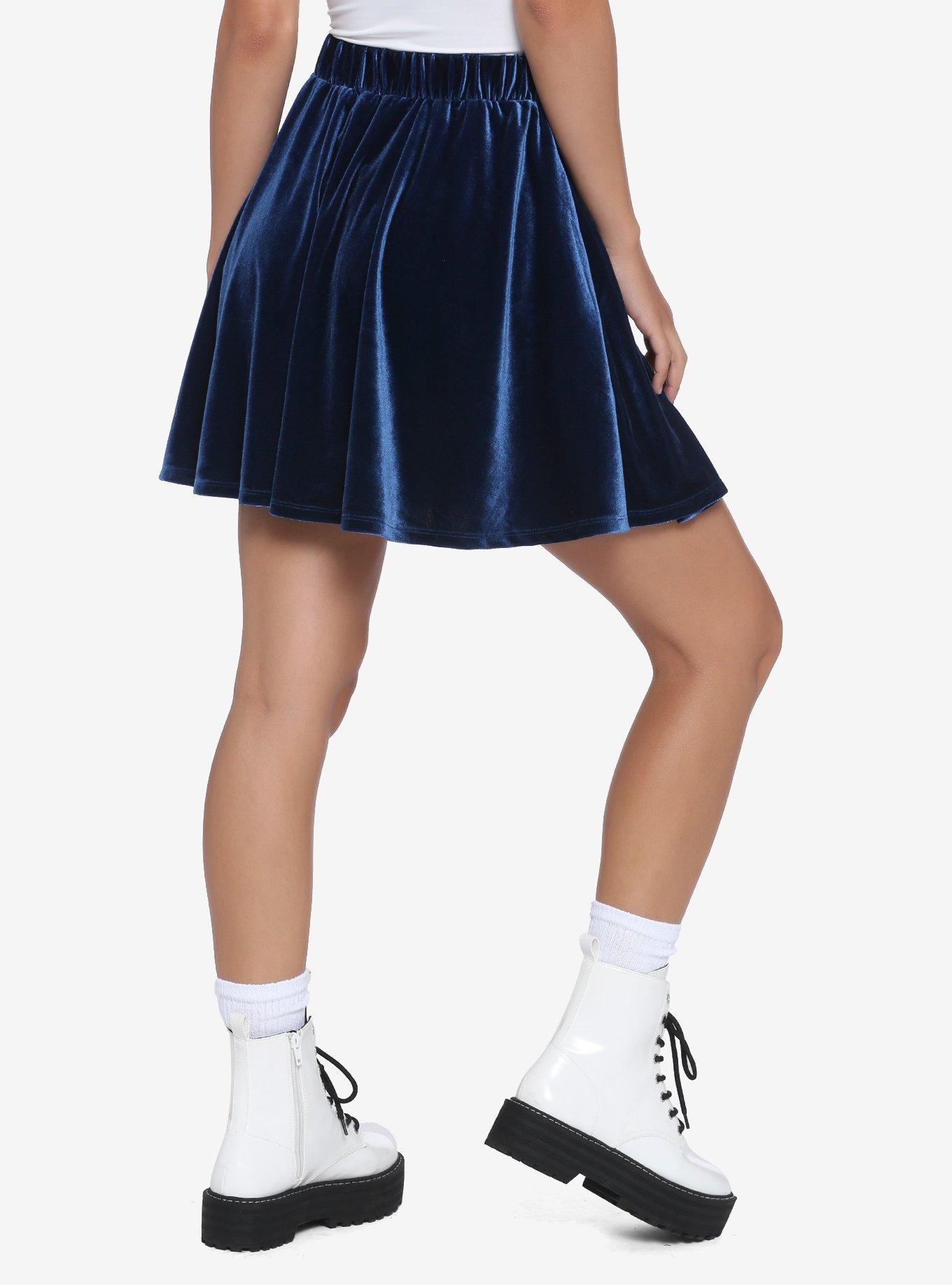 Blue Velvet Skater Skirt, BLUE, alternate