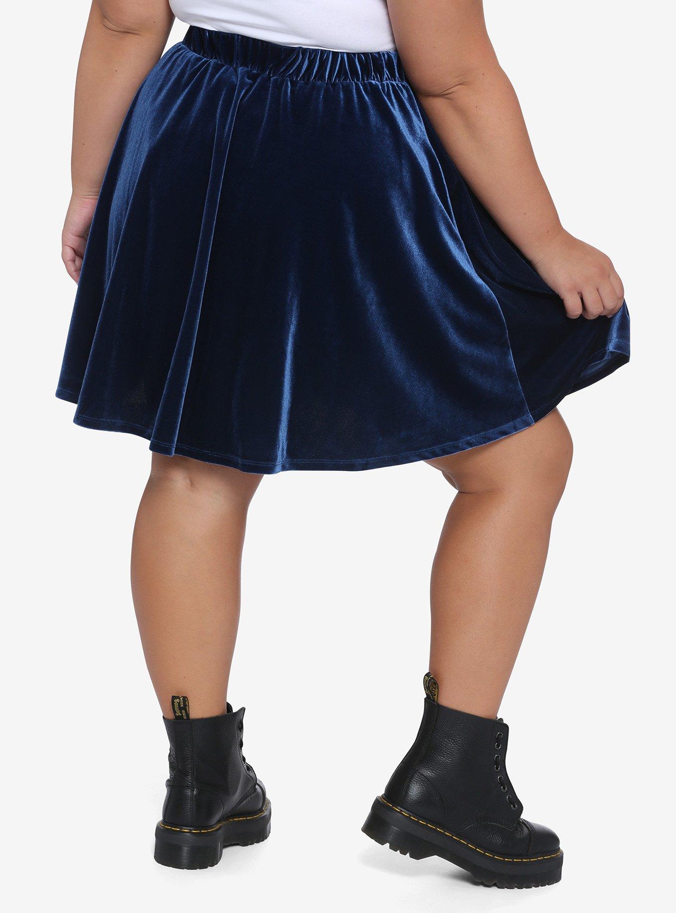 Blue Velvet Skater Skirt Plus Size, BLUE, alternate