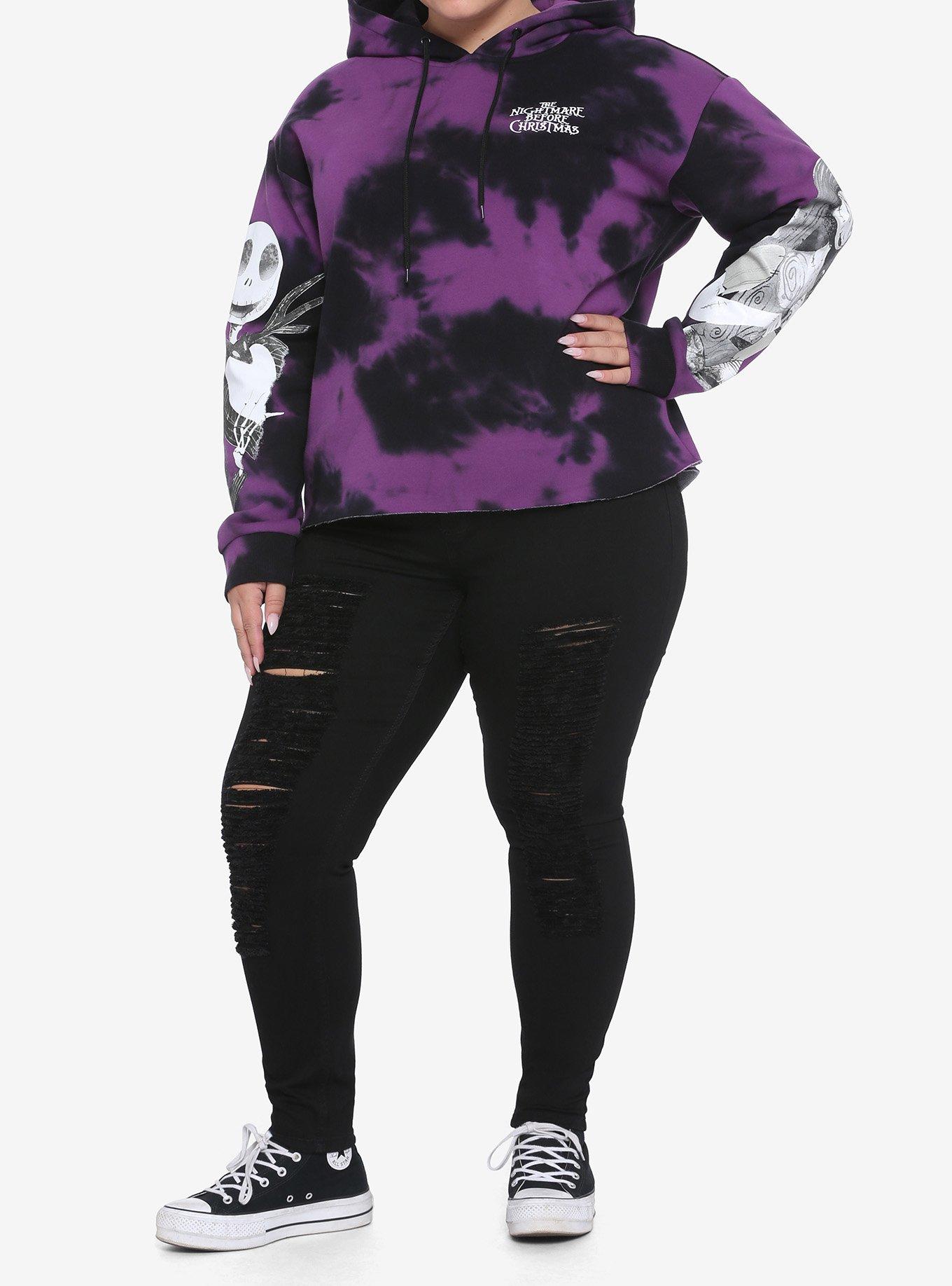 The Nightmare Before Christmas Jack & Sally Sleeve Tie-Dye Girls Hoodie Plus Size, MULTI, alternate