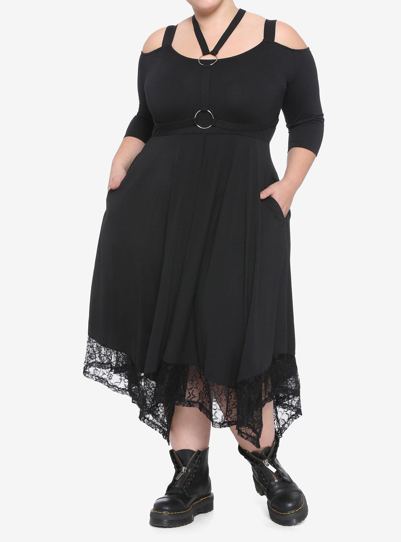 Black Harness & Cold Shoulder Maxi Dress Plus Size, BLACK, alternate