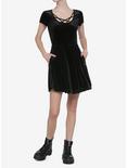 Black Velvet Strappy Skater Dress, BLACK, alternate
