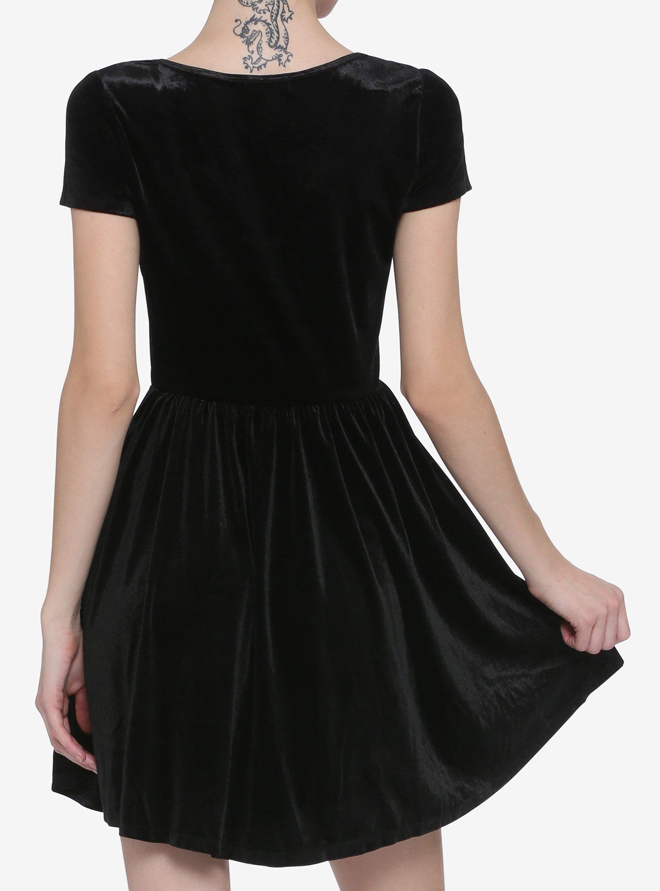 Black Velvet Strappy Skater Dress, BLACK, alternate