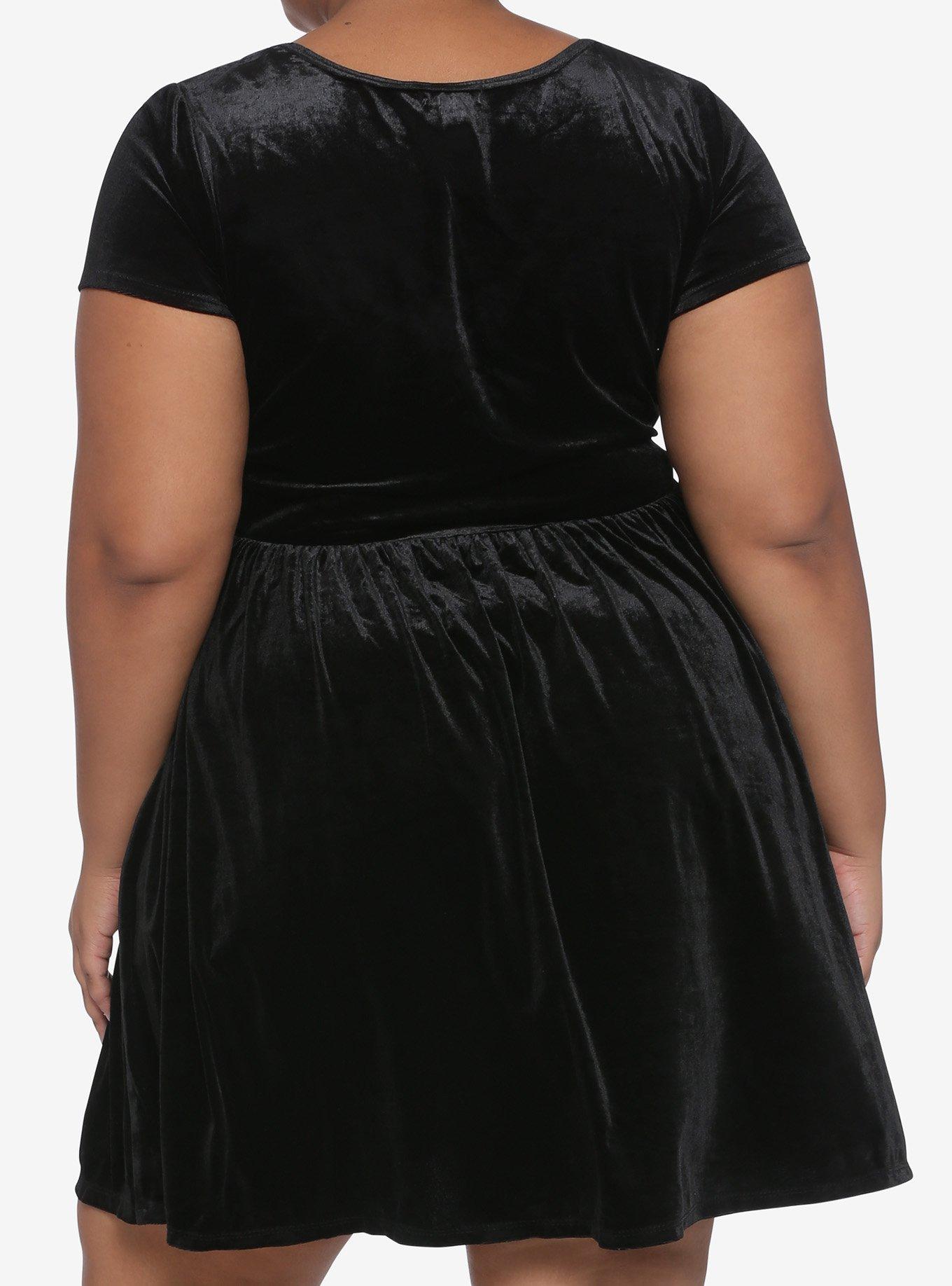 Black Velvet Strappy Skater Dress Plus Size, BLACK, alternate