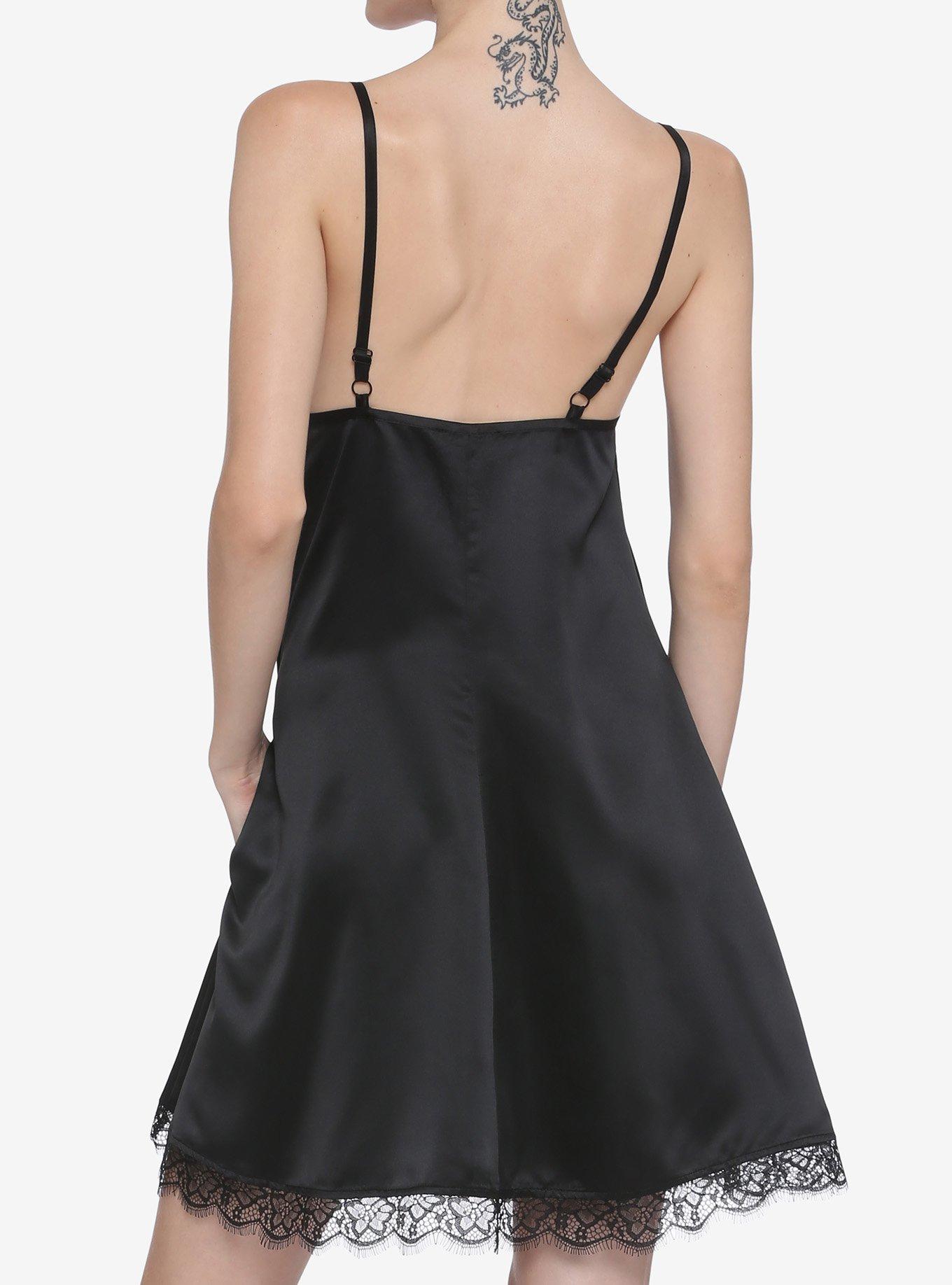 Black Lace Trim Slip Dress, BLACK, alternate