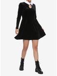 Black Velvet Keyhole Long-Sleeve Dress, BLACK  WHITE, alternate
