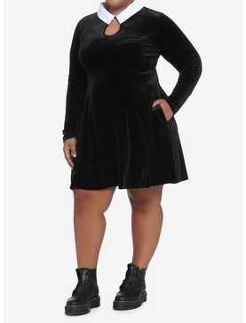 Black Velvet Keyhole Long-Sleeve Dress Plus Size, , hi-res