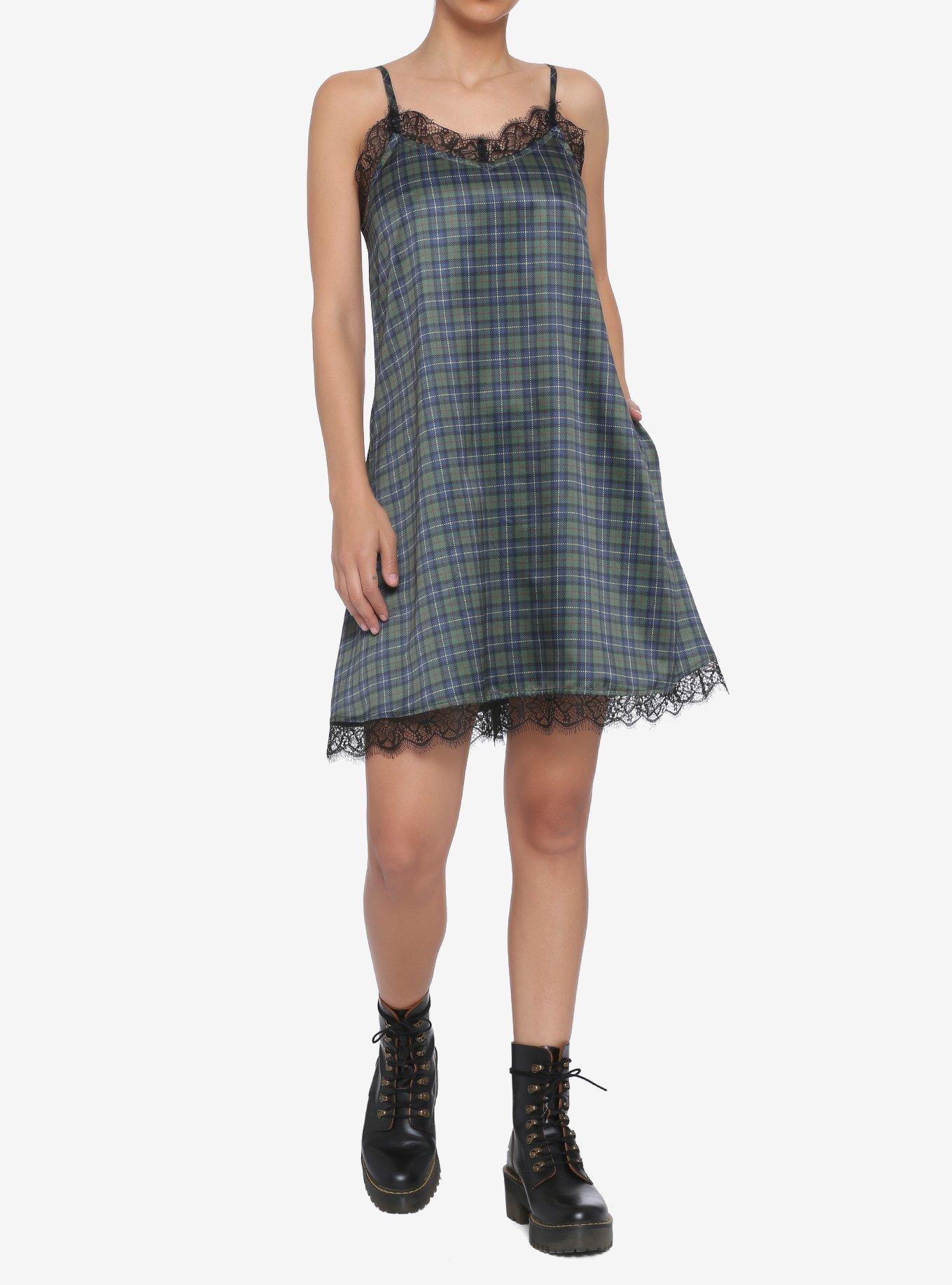 Plaid Satin Slip Dress, , hi-res