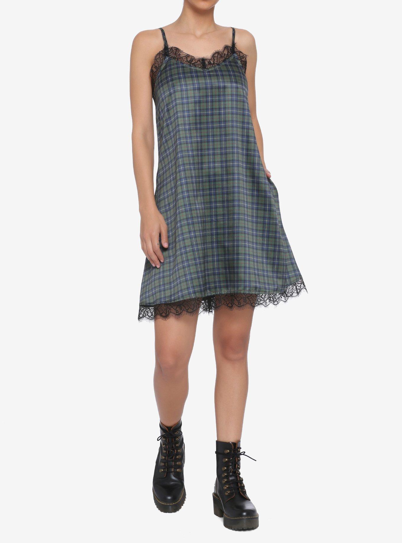 Plaid Satin Slip Dress, MULTI, alternate