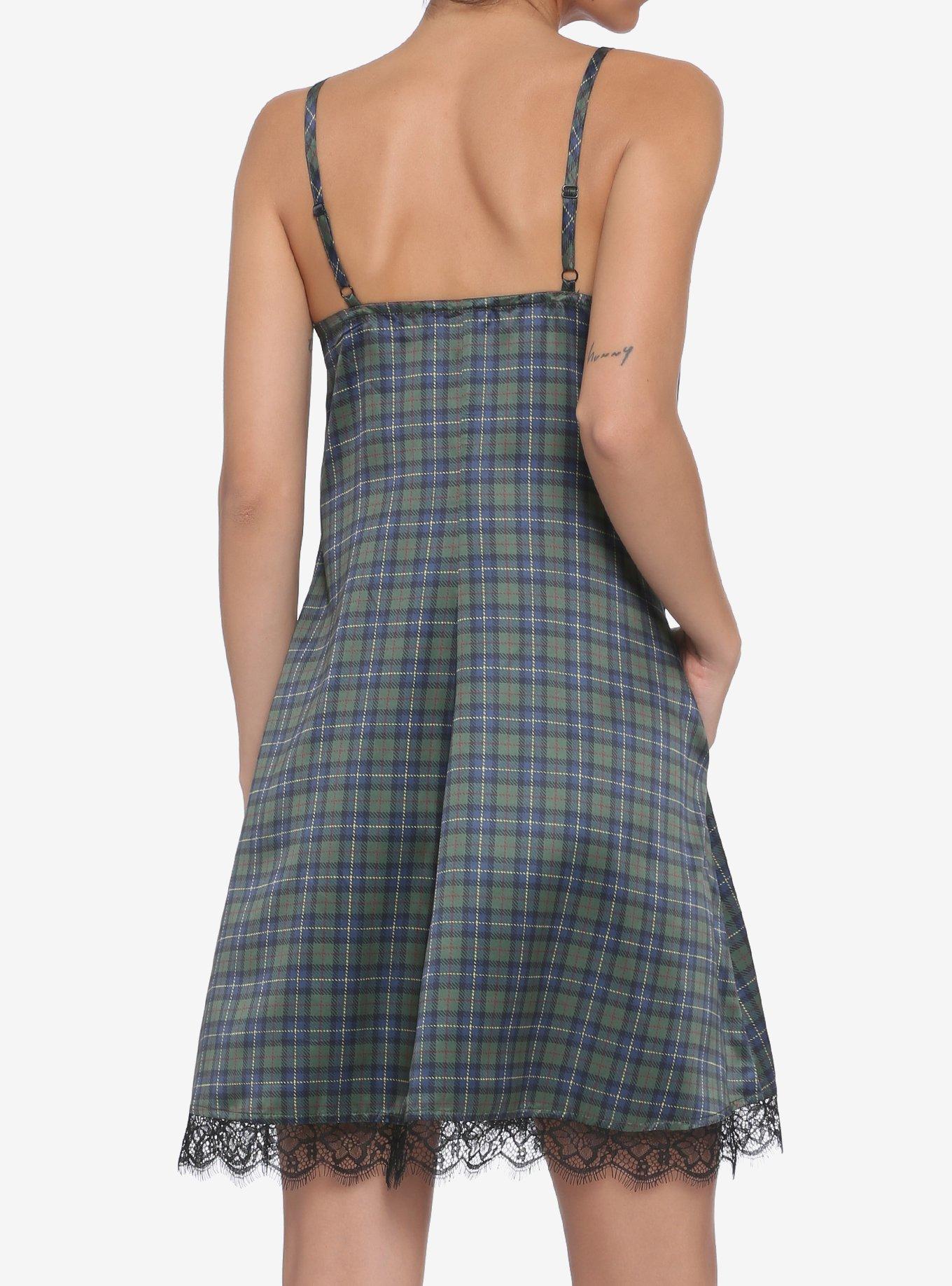 Plaid Satin Slip Dress, MULTI, alternate