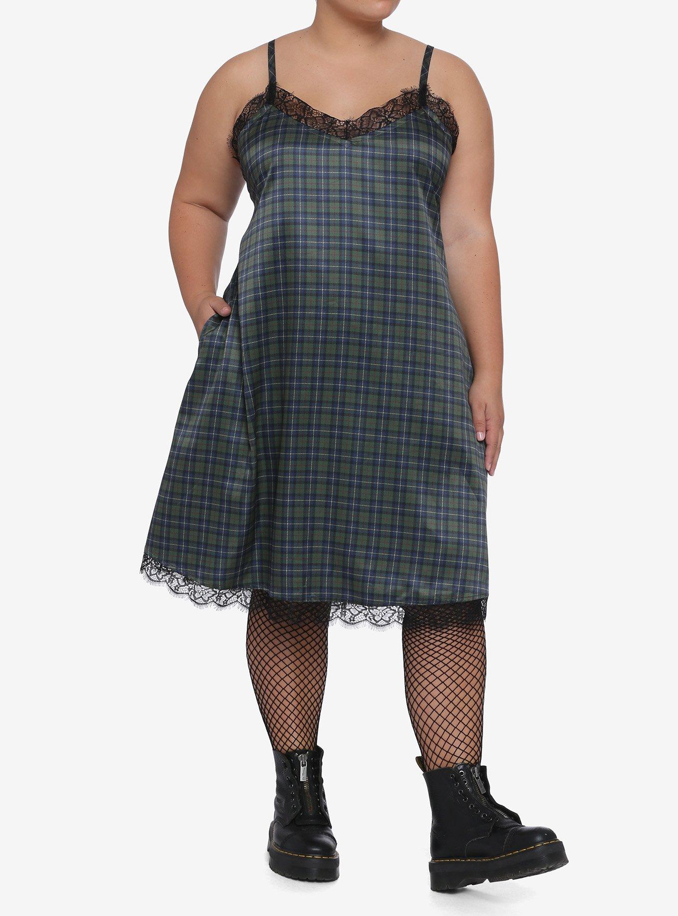 Plaid Satin Slip Dress Plus Size, MULTI, alternate