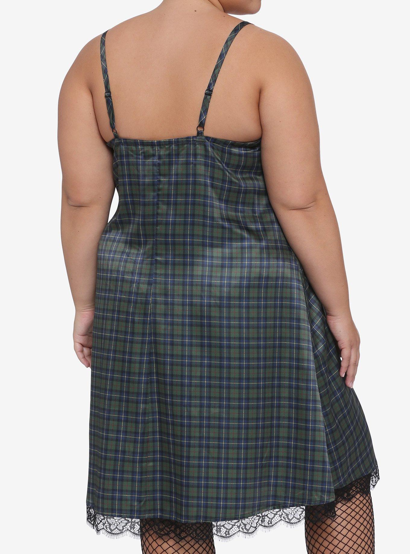 Plaid Satin Slip Dress Plus Size, MULTI, alternate